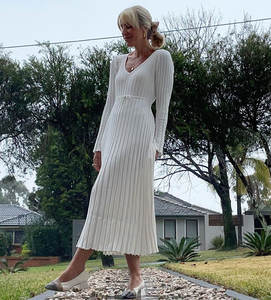 Elegante Maxi abito a pieghe lavorato a maglia per le donne 2023 autunno abito a coste femminile Casual Lace Up Fashion Bodycon abiti lunghi - Product Image 5