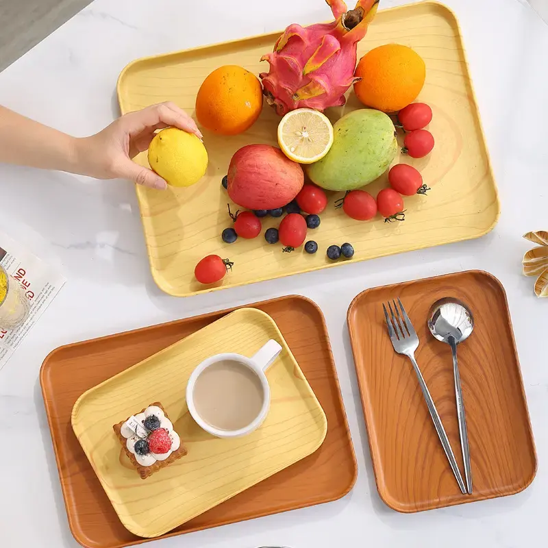थोक सस्ता प्लास्टिक डिनर सेट आयताकार आकार की सर्विंग प्लेट कॉफी कैरी टेबल ट्रे खाद्य फल स्नैक्स प्लेट