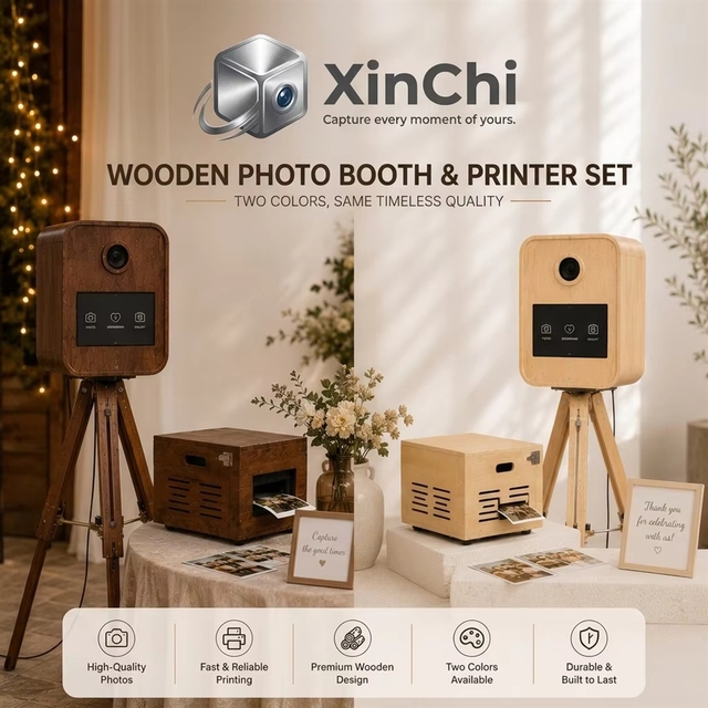15.6 Inch Retro Photo Booth machine Selfie-friendly Wooden Graining DSLR photobooth Camera selfie triangle Stand