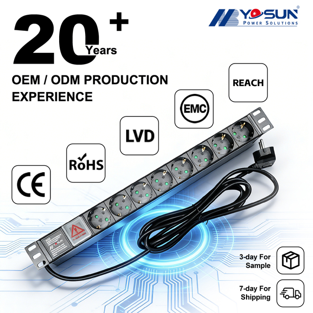 1U 19 Inch 8 Way  Rack Mount Power Distribution Unit with on OFF Switch 2M Cord for Server Rack Data Center Network Cabinet
