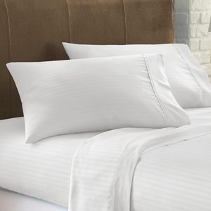 Wholesale Silky White Sateen Stripe 100% Cotton 4-PC Bedding Sheet Set for Hotel & Hospital - Product Image 2