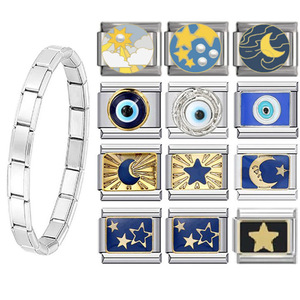 ItalianCharm Modular Bracelet Stainless Steel Square Links Star Pattern Unisex Gift Jewelry - Product Image 1