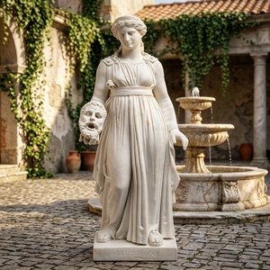Statue de Melpomène en marbre blanc sculptée à la main sur mesure, sculpture figurative sur le thème de la Tragédie de la Musa, design traditionnel, résistante aux intempéries - Product Image 1