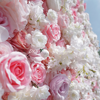 Panneau de rideau DKB, toile de fond florale artificielle 3D, enroulable, rose, en fausse soie, fleurs artificielles pour la décoration de scène de mariage