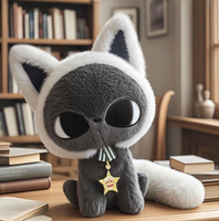 Peluche personnalisée super douce brodée Chat 30 cm, queue bicolore, anti-stress, faible MOQ, production de jouets en peluche mignons