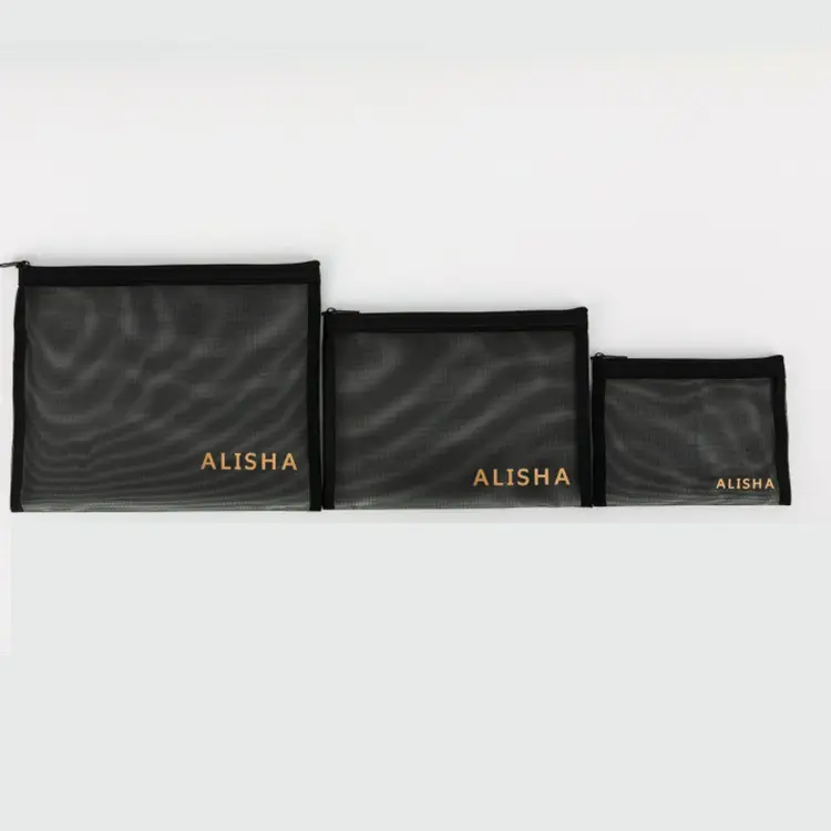 Novo saco de cosméticos personalizado de malha com zíper, cor diferente para a vida diária