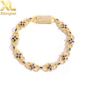 European American Cross-Border Four-leaf <b>Clover</b> <b>Bracelet</b> Full Diamond Hip-hop Trend Eight-Character Chain Customizable Fashion - Product Image 1