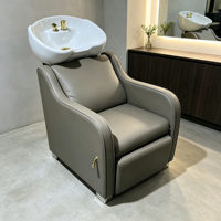 Ensemble de fauteuil de barbier et de fauteuil de lavage en PU gris, fauteuil de barbier hydraulique inclinable avec appui-tête et repose-pieds, mobilier de salon