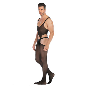 Bodystocking a Rete per Uomo - Sexy Body Intero Trasparente <span class=keywords><strong>in</strong></span> Pizzo Senza Maniche con Apertura all'Inguine Lingerie Elasticizzata OEM - Product Image 3