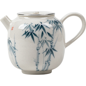 Hand Painted Porcelain Teapot With Lid Round Shape Blue Bamboo Design Kung Fu <b>Tea</b> <b>Set</b> Small Size Afternoon <b>Tea</b> Use - Product Image 5