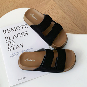 Sandales plates en daim pour femmes, mode, à fermeture velcro, confortables, pour la plage, décontractées, chaussures d'été - Product Image 5