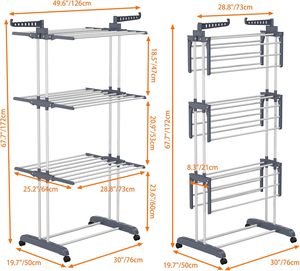 Di chuyển khô giá 4-Tier clothesline nối dài dọc quần áo airer có thể gập lại sàn khăn giặt giá bán buôn - Product Image 4