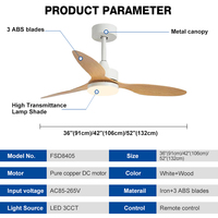 Ventilateur de plafond LED à télécommande, 36 pouces, 6 vitesses, 3 pales, avec moteur DC, idéal pour salon, chambre et bureau - Vente flash