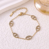 Pulsera de Acero Inoxidable Chapada en Oro de 18K con Cuentas de Circonita Cúbica y Diseño de Nariz de Cerdo, Eslabones Ovalados Brillantes, Joyería de Lujo para Mujer, Venta al por Mayor