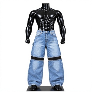 Jeans de Mezclilla para Hombre, Estilo Vintage, Transpirables, 100% Algodón, Lavado Claro, Corte Ancho y Holgado, con Banda Elástica Negra y Logotipo Frontal - Product Image 1