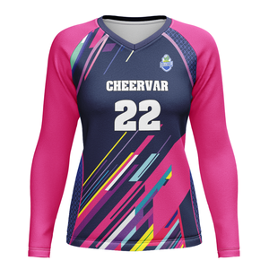 バレーボールトップVネックデザイン付き女性用モイスチャーウィッキング長袖 - Product Image 3