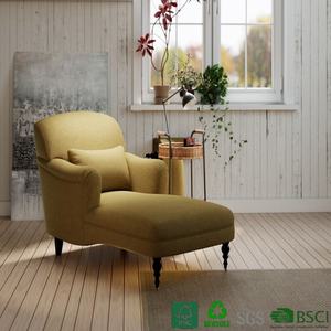 Chaise Longue Tapizada en Amarillo Mostaza Moderno con Estructura de Madera Maciza y Ruedas - Sillón de Descanso Ecológico y Duradero - Product Image 1