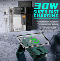 Batterie externe en plastique avec prise AC, support de charge ultra-rapide 30W, chargeur portable à aspiration magnétique, 3 ports Type-C, norme américaine