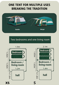 Tente de camping de luxe à 3 pièces, imperméable, pour le camping en plein air, 3 chambres pour les voyages en famille, ATJT-1 *Installation rapide et résistance au vent - Product Image 2