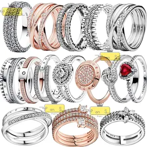 Cincin zirkon bentuk hati merah Perak 925 kualitas tinggi baru cocok untuk wanita ipandorait perhiasan cincin mewah glamor