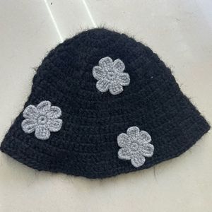 fashion packable woven <strong>hats</strong> for women crocheted knitted thick Warm <strong>bucket</strong> <strong>hat</strong> autumn winter warm <strong>crochet</strong> beanie cap with flowers - Product Image 4