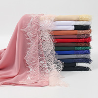 Hijab in Chiffon Premium con Pizzo, Sciarpa Istantanea alla Moda per Donne Musulmane, Copricapo Estivo Leggero, Vendita all'Ingrosso