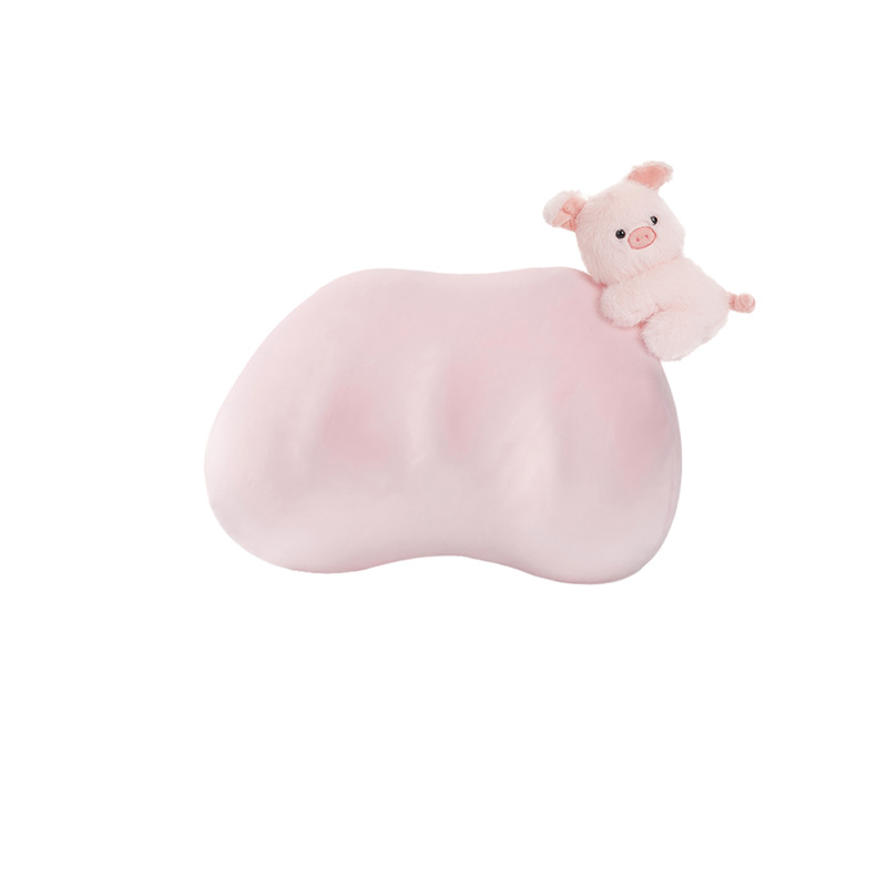 Plush minimalist memory foam headrest with pink pig sticker