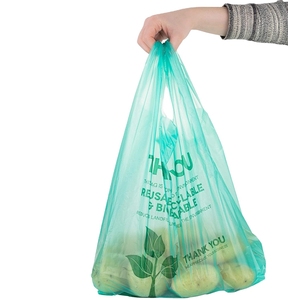 Compostable Cornstarch PLA PBAT biodegradable plastic t-shirt bags custom eco friendly shopping bioplastic bags