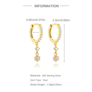 Pendientes de Aro con Borlas de Plata de Ley 925 Chapados en Oro de 18K con Colgante de Ópalo y Circonitas Completas, Joyería de Aro Colgante para Mujer - Product Image 6