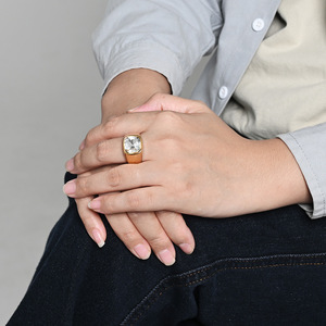 Unisex Geometric Glass Gemstone <b>Ring</b> Bezel Setting <b>Titanium</b> Steel Index Finger <b>Ring</b> Gift Jewelry - Product Image 4