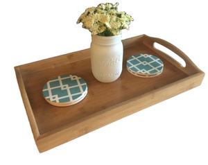 Bandeja de servicio de bambú natural resistente extra grande multiusos con asa para fiestas, bodas, picnics - Product Image 1