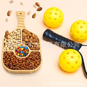 Plateau de service en bois Jiufeng en forme de raquette avec poignée, multi-compartiments pour snacks, fruits, noix, fromages, charcuterie - Product Image 2