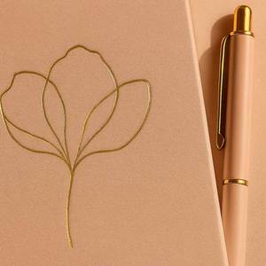 Blush Pink Floral Sewing Binding Hardcover <b>Notebook</b> Gift Set Gold Foil <b>Line</b> Art Pen PU Leather Ribbon Box Journaling Blank Pages - Product Image 6