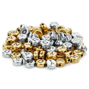 Wholesale 4*7mm Vintage Golden Alphabet Beads Metallic Silver Letter beads For Jewelry Making And Children's Educational Toys