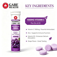 Comprimés effervescents de vitamine C 1000mg, zinc et vitamine D3, marque privée OEM, soutien immunitaire, antioxydant, saveur orange, 15 unités, personnalisables