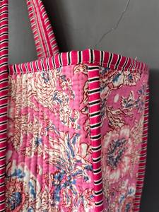 Bolso de Mano Acolchado de Algodón con Estampado de Bloques, Multiusos, para Oficina, Mercado, Salidas Informales, Viajes - Product Image 3