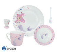 Service de table pour enfants en porcelaine fine - Assiettes en céramique bleues à motifs de dessins animés, écologiques, qualité cadeau avec emballage en boîte couleur
