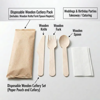 Ensemble de couverts jetables en bois emballés individuellement, couteau, fourchette, cuillère, cuillères à dessert pour crème glacée avec logo imprimé