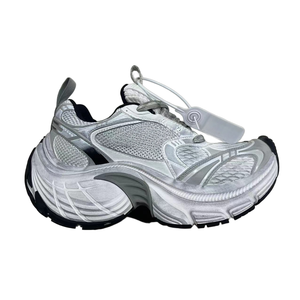 Sneakers Chunky Unisexe Argentées Effet Vieilli, Tige en Cuir Véritable, Doublure en Maille, Légères, Tendance Mode, Semelle Extérieure en Caoutchouc, Style Rétro - Product Image 1