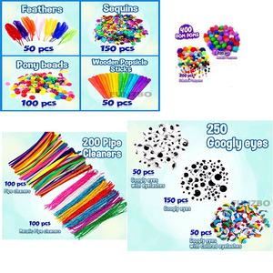 Kit de 1000 pièces pour loisirs créatifs DIY, fournitures d'art faites à la main pour cadeaux d'enfants, en plastique, feutrine colorée, pompons, plumes, boutons pour l'artisanat - Product Image 5