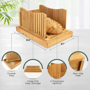 Addreen Premium Bamboo Bread Slicer with Crumb Tray Foldable Bread Cutting for Hamburger Christmas Party