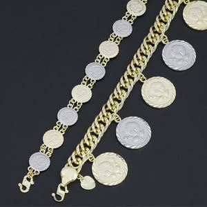 Pulsera de Cadena con Monedas Grabadas JXX, Joyería Hip Hop, Chapada en Plata y Oro, para Hombre, Pulsera de Latón - Product Image 1