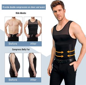 Invisible Slimming <strong>Men's</strong> <strong>Tank</strong> <strong>Top</strong> Adjustable 3-<strong>Row</strong> Hook-and-Eye Breathable Mesh Abdomen &amp; Chest Compression Body Shaper - Product Image 3