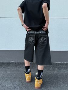 Homens de alta Qualidade Afligido Denim Shorts Vintage Streetwear <span class=keywords><strong>Jeans</strong></span> Baggy com Pintura Respingos Lados Bolsos Curtos - Product Image 3