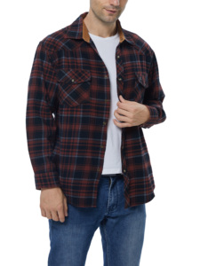 Chemise décontractée à manches longues en flanelle pour homme, col en velours côtelé, à carreaux, boutonnée, chaude, vintage, pour l'extérieur - Product Image 1