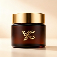 Pot en verre ambré YC Premium avec couvercle en plastique doré, conteneur cosmétique vide personnalisable de luxe pour marque de soins de la peau haut de gamme