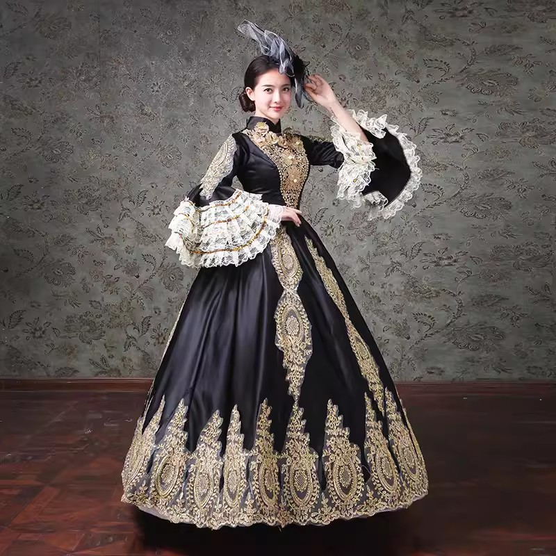 Royalty Medieval Victorian Black Ball Gown Dress - Elegant Prom Queen Costume for All Seasons, Perfect for Parties & Quinceanera Gowns Royalty Medieval Victorian Black Ball Gown Dress - Elegant Prom Queen Costume for All Seasons, Perfect for Parties & Quinceanera Gowns