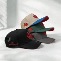 Casquette de baseball sportive en nylon éponge à pois, imperméable, 5 panneaux, perforée au laser, respirante, pour le sport et la course, OEM ODM, logo personnalisé