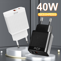Adaptateur de charge multifonction super rapide 40W double port PD 3.0 QC4.0 USB-A+C OTP pour appareil photo, portable, norme européenne