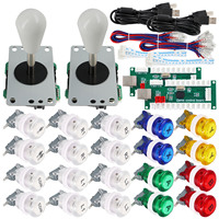 SJ @ JX 2 joueurs contrôleur de jeu d'arcade bâton kit de bricolage boutons LED avec Logo MX micro-interrupteur 8 voies Joystick câble d'encodeur USB pour PC
